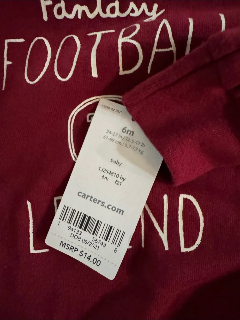 Carter's Burgundy 'Fantasy Football Legend' Long-Sleeve One-Piece